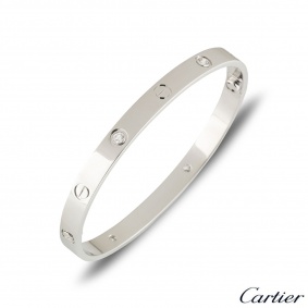 Cartier White Gold Half Diamond Love Bracelet Size 19 B6035819